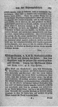 Beobachtungen über die Natur und Heilung der Fieber.