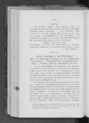Kleine Nachträge zu den Mitteilungen über die Hamburger Garnison im 18. Jahrhundert.