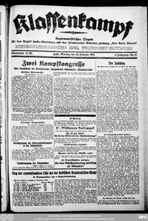 Klassenkampf : kommunistisches Organ für den Bezirk Halle-Merseburg