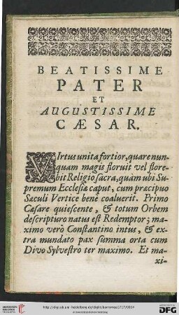 Beatissime Pater et Augustissime Caesar