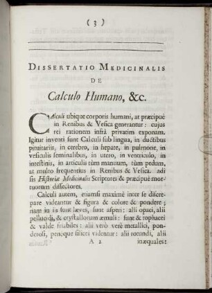 Dissertatio Medicinalis de Calculo Jumano, &c.