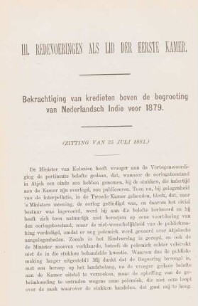 III. Redevoeringen als lid der eerste kamer