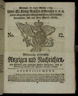 No. 12. Montags, den 19ten Martii, 1759.