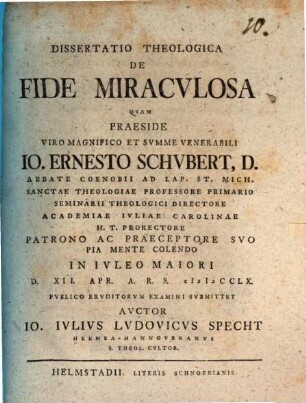 Diss. theol. de fide miraculosa