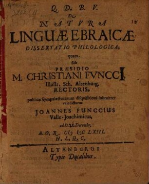 De natura linguae Ebraicae dissertatio philologica