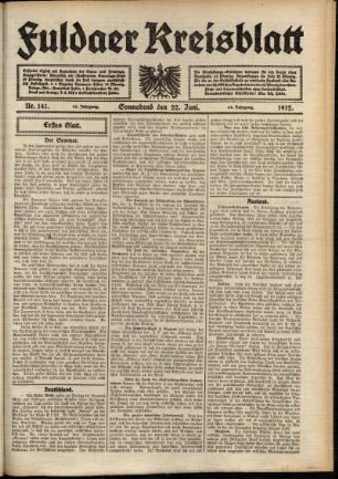Erste Ausgabe vom Samstag, den 22. Juni 1912.