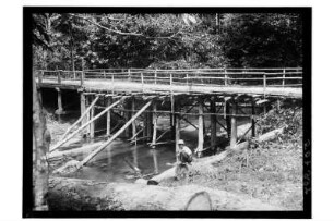Holzbrücke in Südthailand : Südthailand. Eine alte hölzerne Brücke, 1912/193