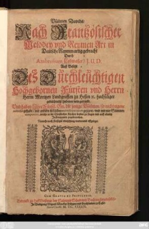 Psalmen Davids : Nach Frantzösischer Melodey und Reymen Art in Deutsche Reymen artig gebracht