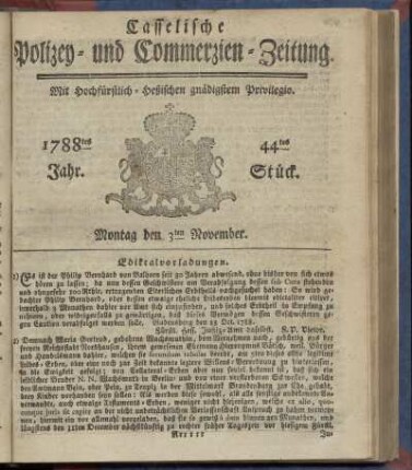 44tes Stueck, Montag den 3ten November. 1788