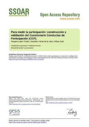 Para medir la participación: construcción y validación del Cuestionario Conductas de Participación (CCP).