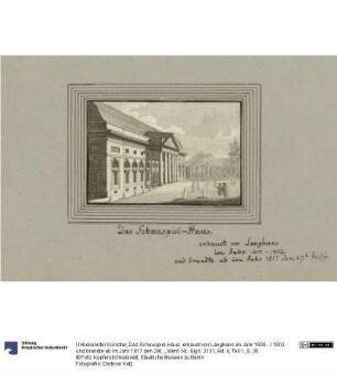 Das Schauspiel-Haus. erbauet von Langhans im Jahr 1800 - / 1802. und brandte ab im Jahr 1817 den 29ten July.