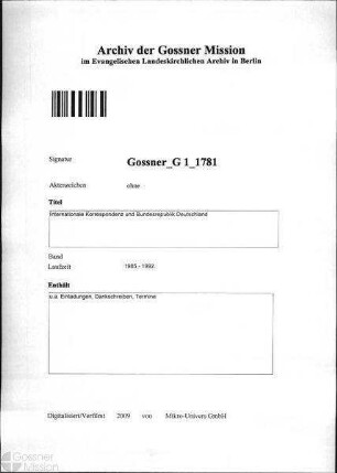 Internationale Korrespondenz und Bundesrepublik Deutschland
