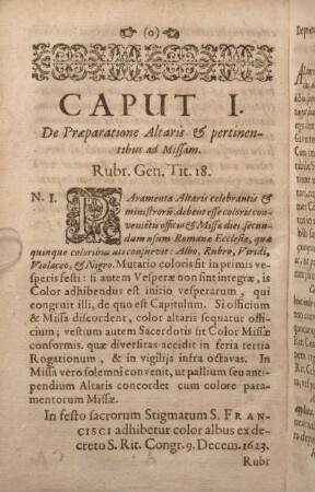 Caput I. De Praeparatione Altaris & pertinentibus ad Missam.