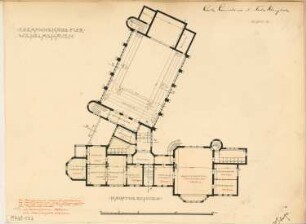 Seemannshaus, Wilhelmshaven Monatskonkurrenz Juni 1901: Grundriss Hauptgeschoss; Maßstabsleiste, Erläuterungstext