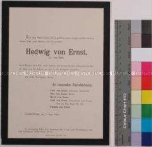 Todesanzeige Hedwig von Ernst; Düsseldorf, 7.Juni 1900