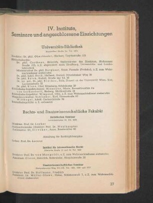 IV. Institute, Seminare und angeschlossene Einrichtungen