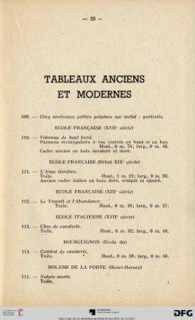 Tableaux anciens et modernes (Nr. 109-125)