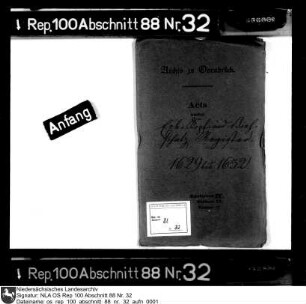 Erb-, Kopf- und Viehschatzregister Enthält u.a.: Register aus den Ämtern Fürstenau, Vörden, Iburg, Wittlage, Hunteburg, Grönenberg, Reckenberg und des Osnabrücker Gogerichts; Register des Stiftspfennigmeisters