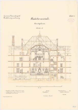 Kadettenanstalt der Garnison, Naumburg/Saale: Mittelbau: Längsschnitt 1:100