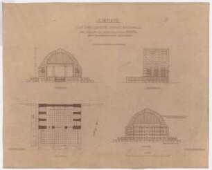 Haus Regierungsbaumeister E. Mellin, Berlin-Lankwitz: Gartenhaus: Ansichten und Grundriss 1:50