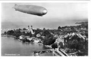 Zeppelin über Friedrichshafen, mit Sonderstempel