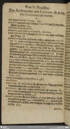 Das II. Register. Der Kirchenvätter und Autorum, so in diesem Buch angezogen werden