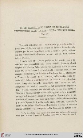 43.1915: Di un bassorilievo egizio di imitazione proveniente dall' "Iseum" della regione terza