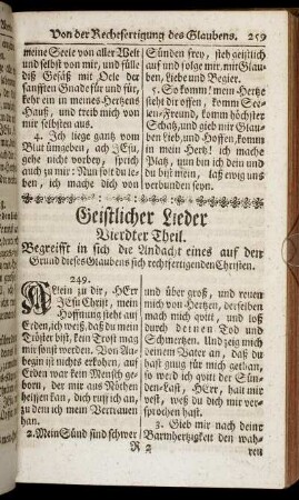 Geistliche Lieder Vierdter Theil. Begreifft in sich die Andacht eines auf den Grund dieses Glaubens sich rechtfertigenden Christen.