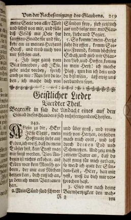 Geistliche Lieder Vierdter Theil. Begreifft in sich die Andacht eines auf den Grund dieses Glaubens sich rechtfertigenden Christen.