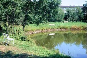 Teich mit Bänken