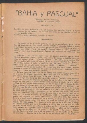 Bahía y Pascual : monólogo cómico dramático original de Joaquín Campa