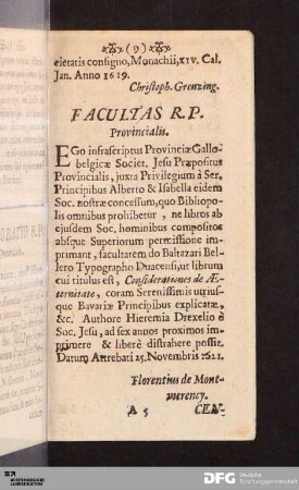 Facultas R. P. Provincialis.