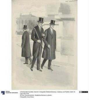 Herren in eleganter Straßenkleidung: Cutaway und Paletot