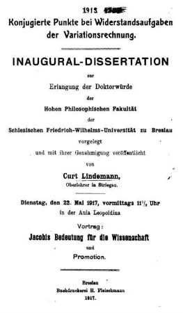 Konjugierte Punkte bei Wiederstandsaufgaben der Variationsrechnung