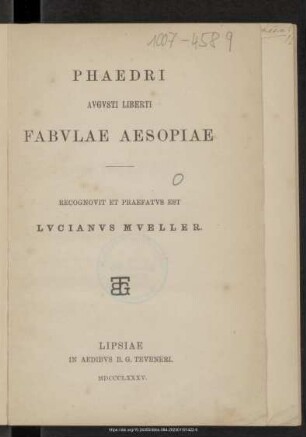 Phaedri Augusti liberti fabulae Aesopiae
