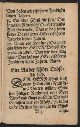 Ein Ander schoen Troest=||lich Lied. ||