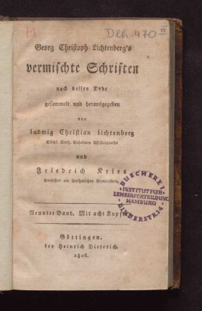 Bd. 9: Georg Christoph Lichtenberg's vermischte Schriften