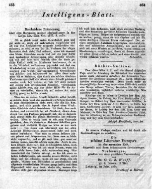 [Intelligenz-Blatt:] Bücher-Auction.