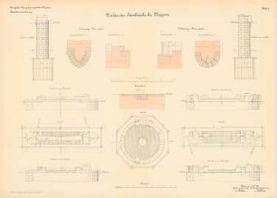 Hasebrücke, Meppen Umbau: Pfeiler: Ansichten, Aufsichten, Schnitte 1:50, 1:25