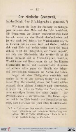 Der römische Grenzwall, landesüblich der Pfahlgraben genannt
