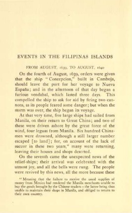 Events in the Filipinas Islands from August, 1639, to August, 1640
