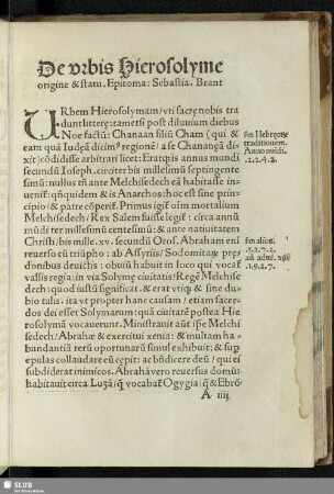 De urbis Hierosolyme origine & statu.