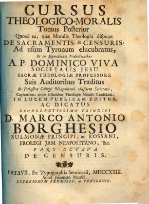 Cursus Theologico-Moralis Tomus ..., 8. De Censuris