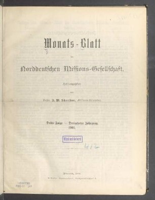 3.F. 13.1901: Monatsblatt der Norddeutschen Missionsgesellschaft