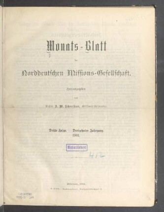 3.F. 13.1901: Monatsblatt der Norddeutschen Missionsgesellschaft