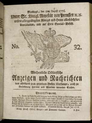 No. 32. Montags, den 5ten August 1776.