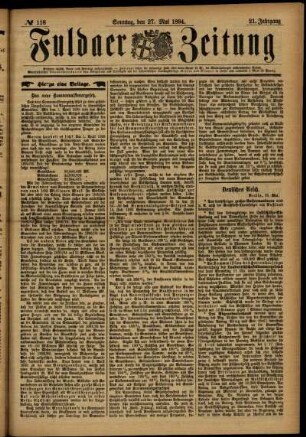 Erste Ausgabe vom Sonntag, den 27. Mai 1894.