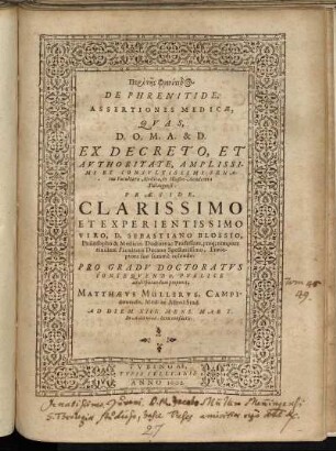 Peritēs Phrenitidos : Assertiones Medicae