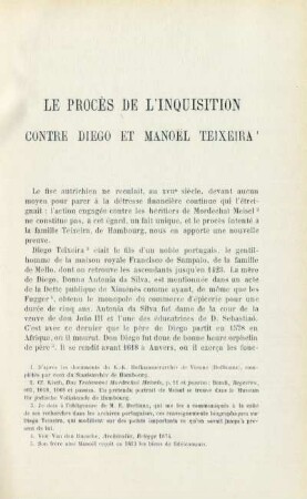 Le procés de l'Inquisition contre Diego et Manoël Teixeira