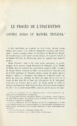 Le procés de l'Inquisition contre Diego et Manoël Teixeira